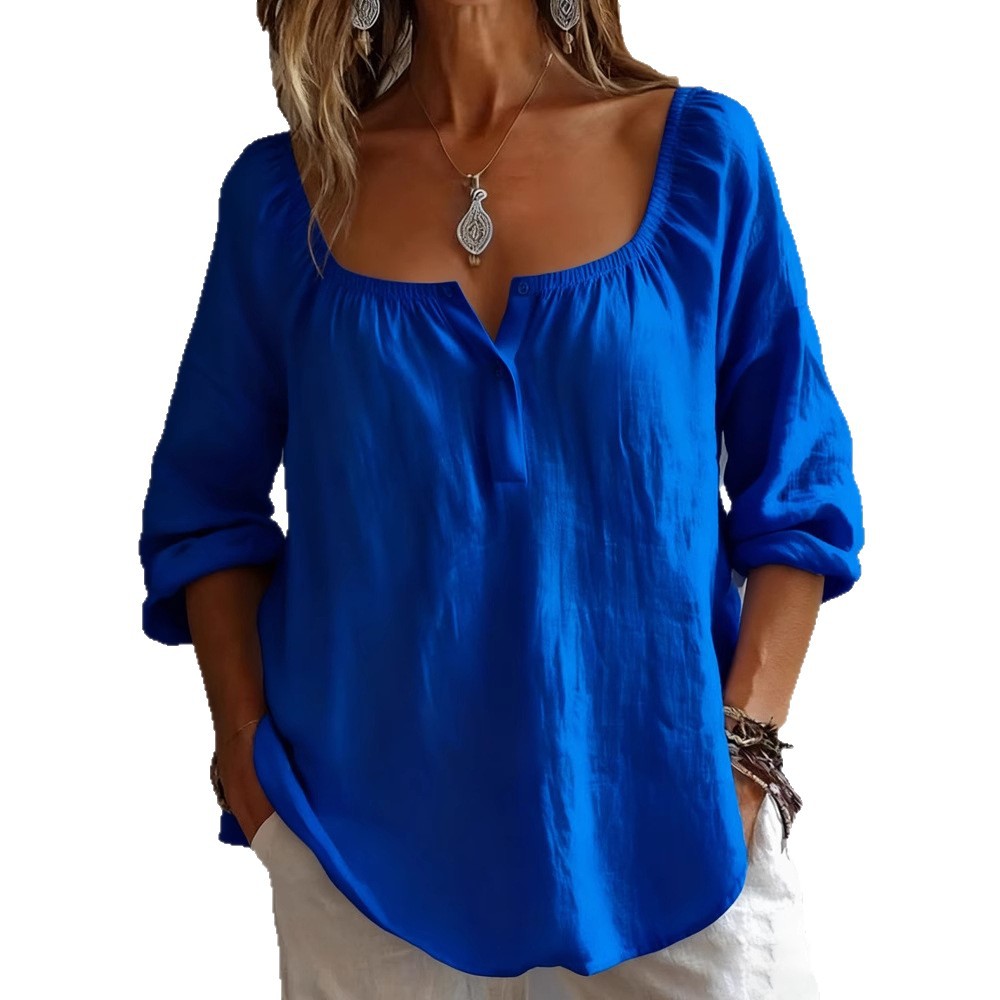 Womens Casual V-Neck Long-Sleeve Pullover T-Shirt In Solid Colors And Multiple Shades