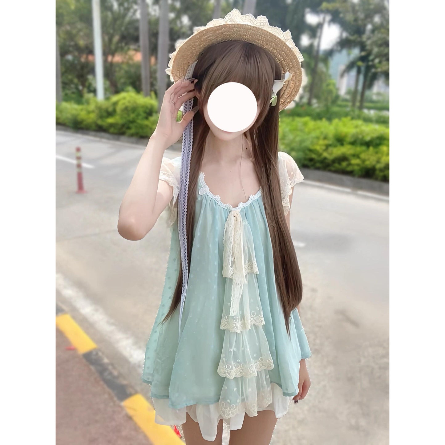 Lace Mesh bow French Top Elastic Waist White Mini Skirt Set Women