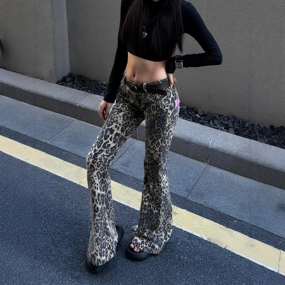 Female Versatile Printed Flared Floor-length Pants