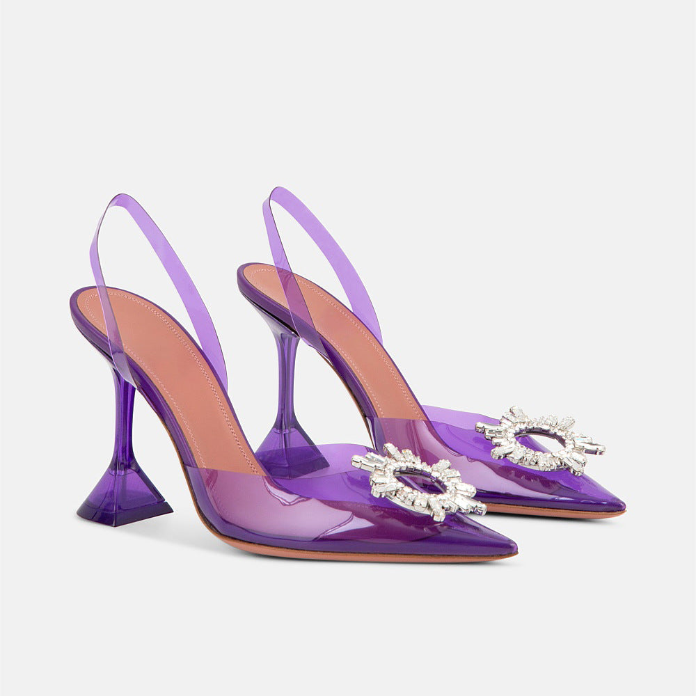 Sunflower Transparent Crystal Diamond Buckle Horseshoe Heel Pointed High Heels