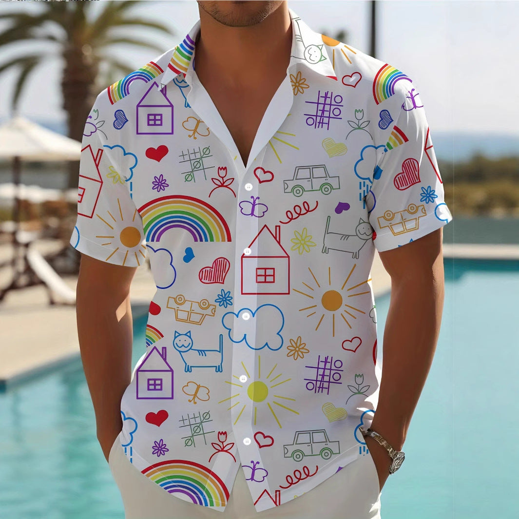 Printing Fashion New Flower Men's Short Sleeve Shirt