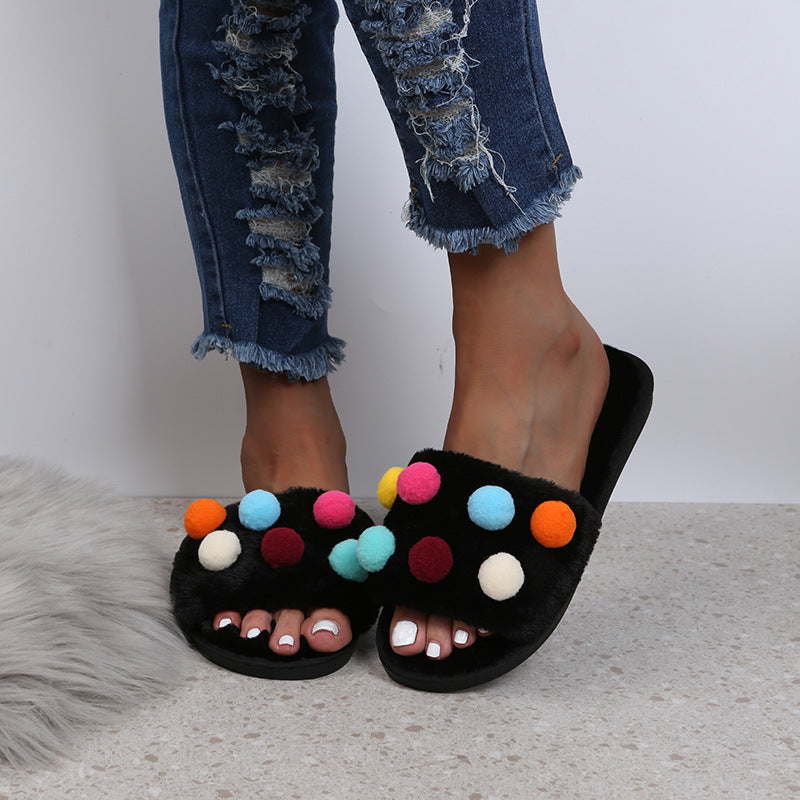 Home Women's Polka Dot Platform Plush Slippers
