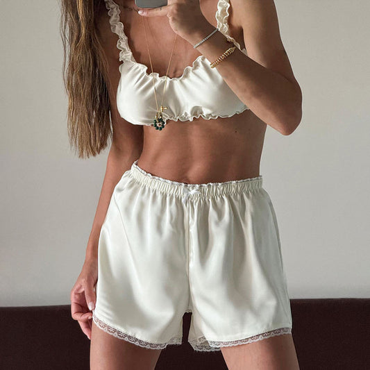 Dingmuerer Side Panel Lace Patchwork Shorts Set Pajamas Loungewear