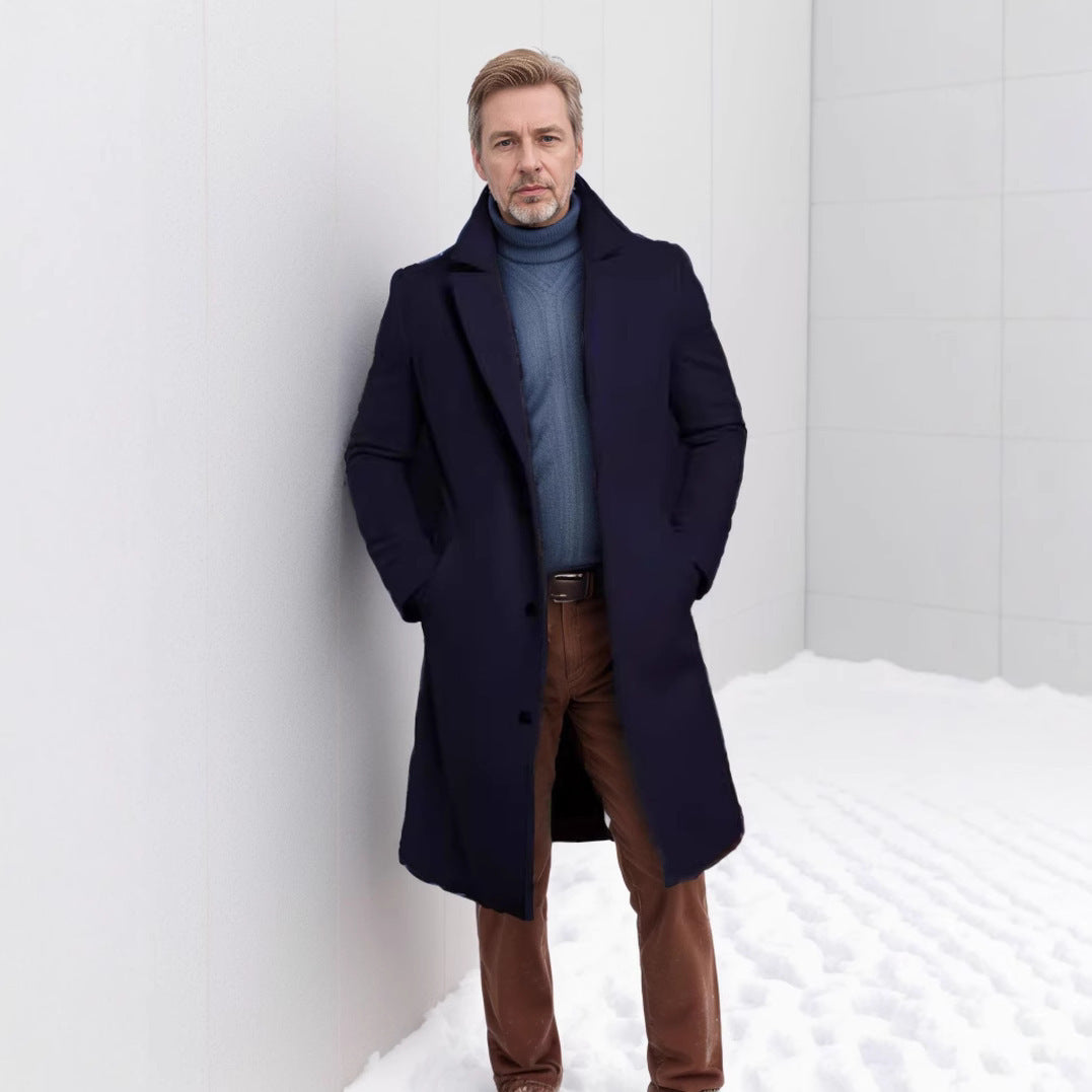 Men's Mid-length Solid Color Autumn And Winter Wool Warm Coat