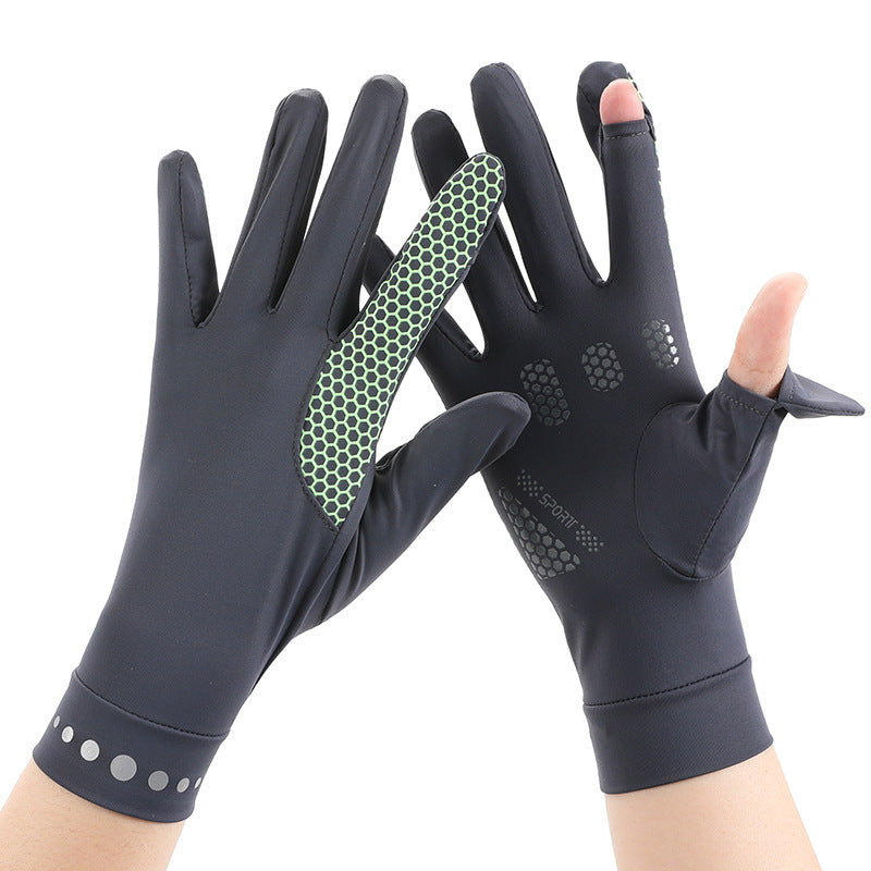 Summer Men And Women's Thin Elastic Breathable Ice Silk Sunscreen Gloves