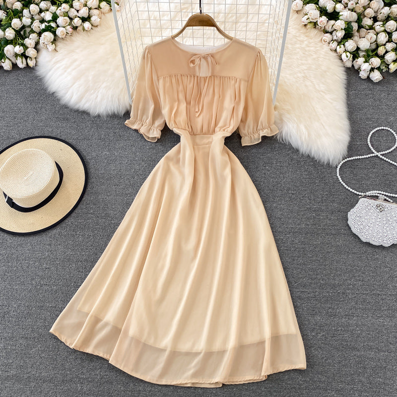 Slimming Puff-sleeve Chiffon Dress Fashion Forward