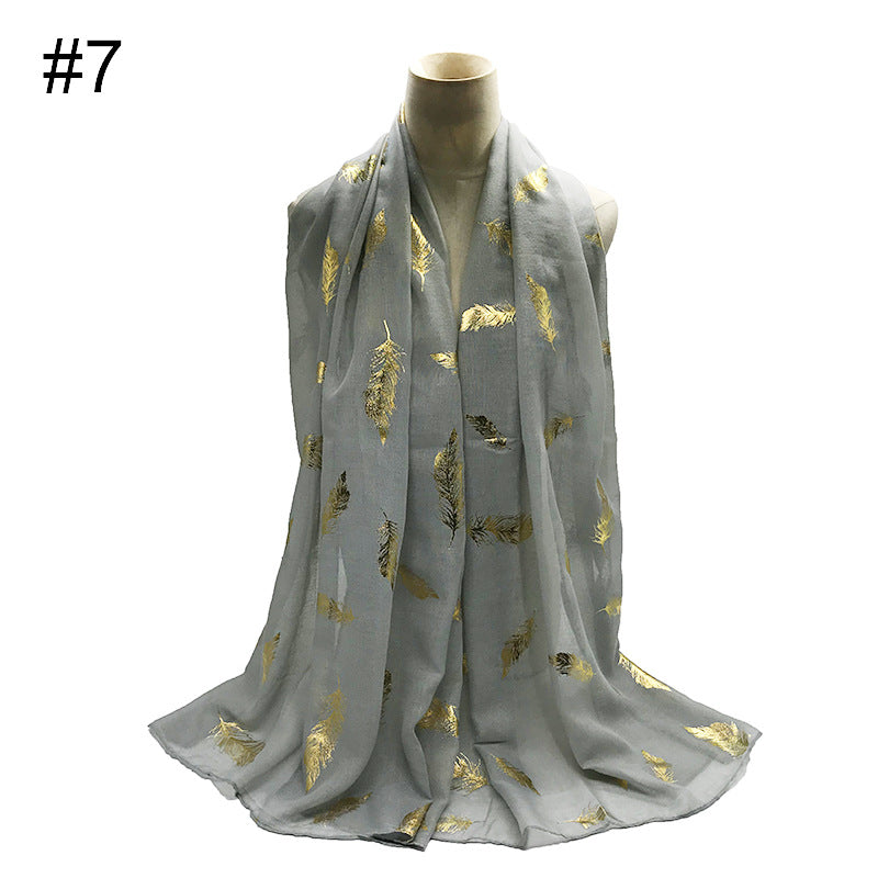 Gold Leaf Print Women's Versatile Scarf Turban Shawl
