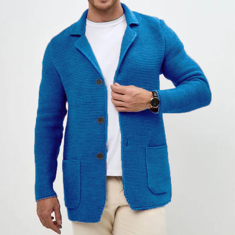 Ny Sweater Cardigan Herre Revers Strikket Jakkesæt Jakke