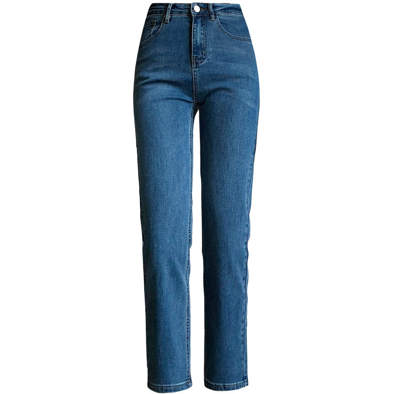 Retro blå jeans til kvinder, løse rørformede højtaljede