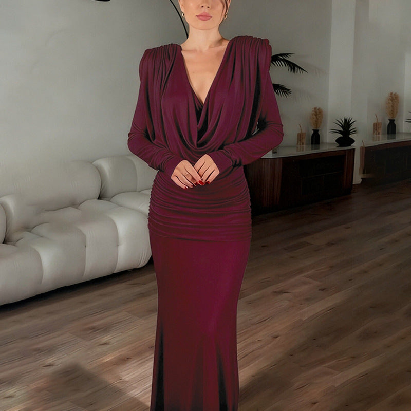 Elegant Work-appropriate Solid-color V-neck Dress