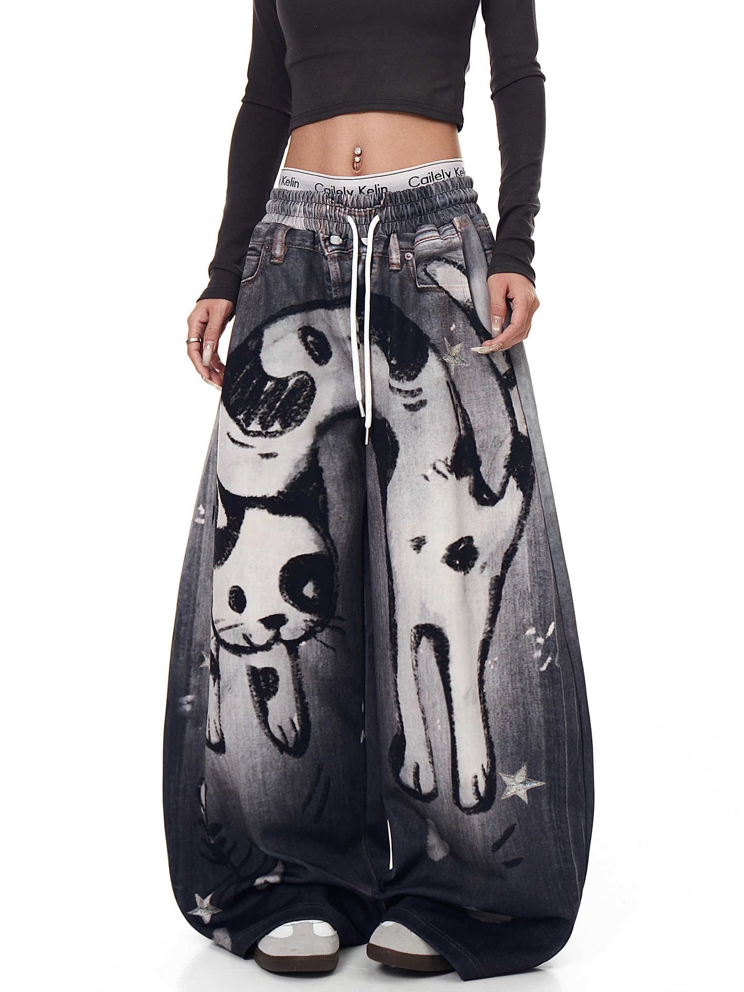 Printed Cat Graffiti Machete Sweatpants For Men And Women