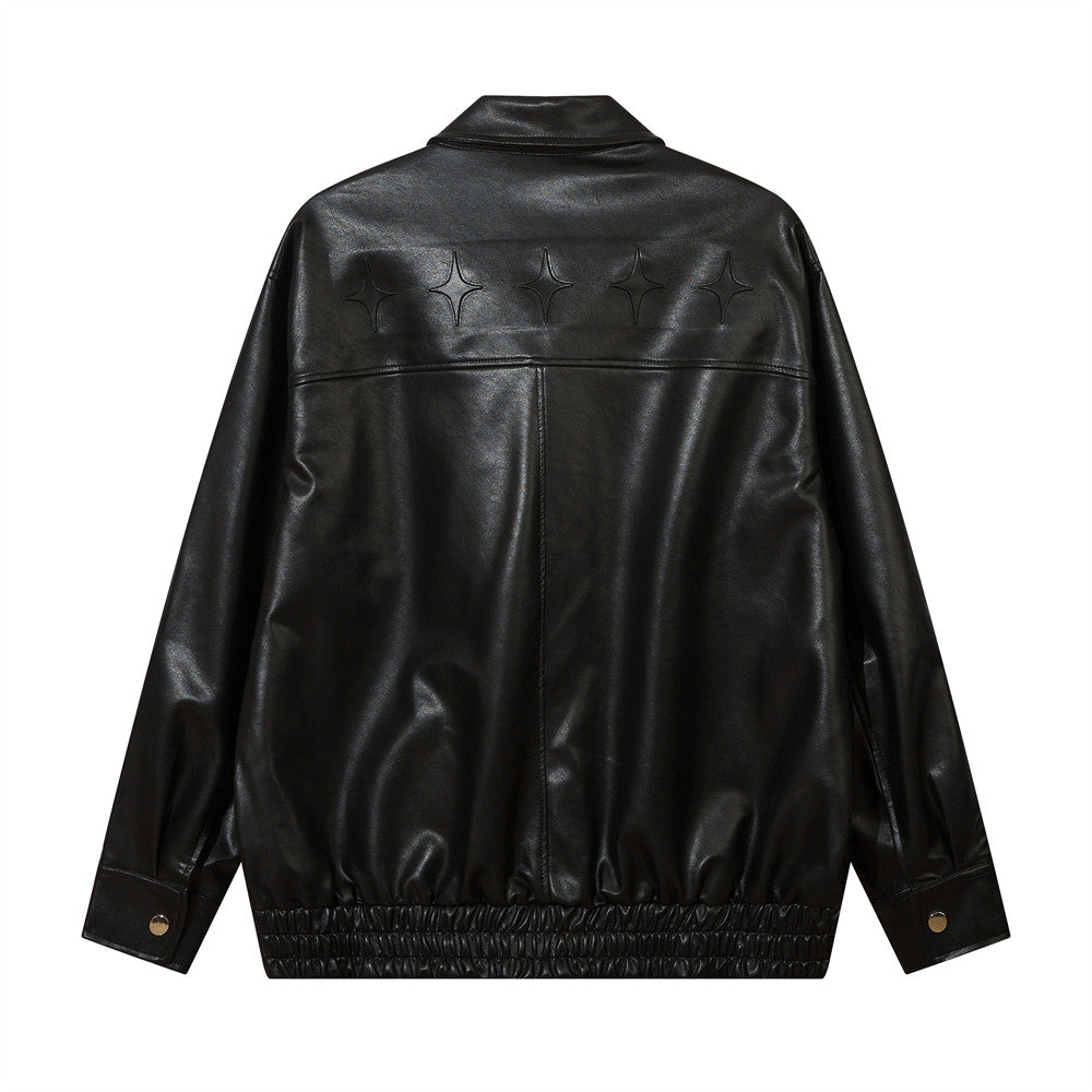 Solid Color PU Leather Coat Men