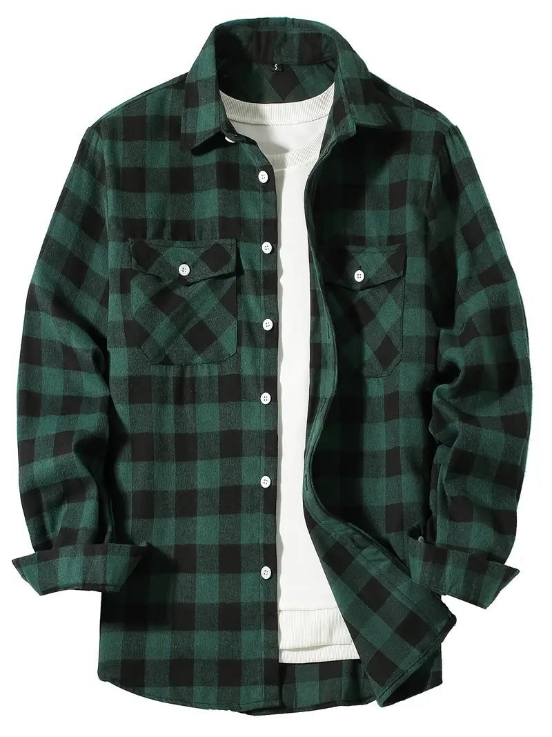 Fleece Casual Loose-fit Mens Plaid Shirt