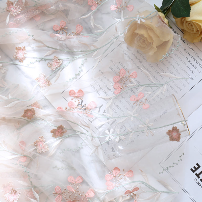High Waisted Embroidered A-line Skirt Mesh