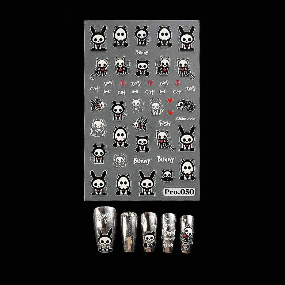 Wansheng Cartoon Cute Ghost Skull Spider Web Nail Back Glue
