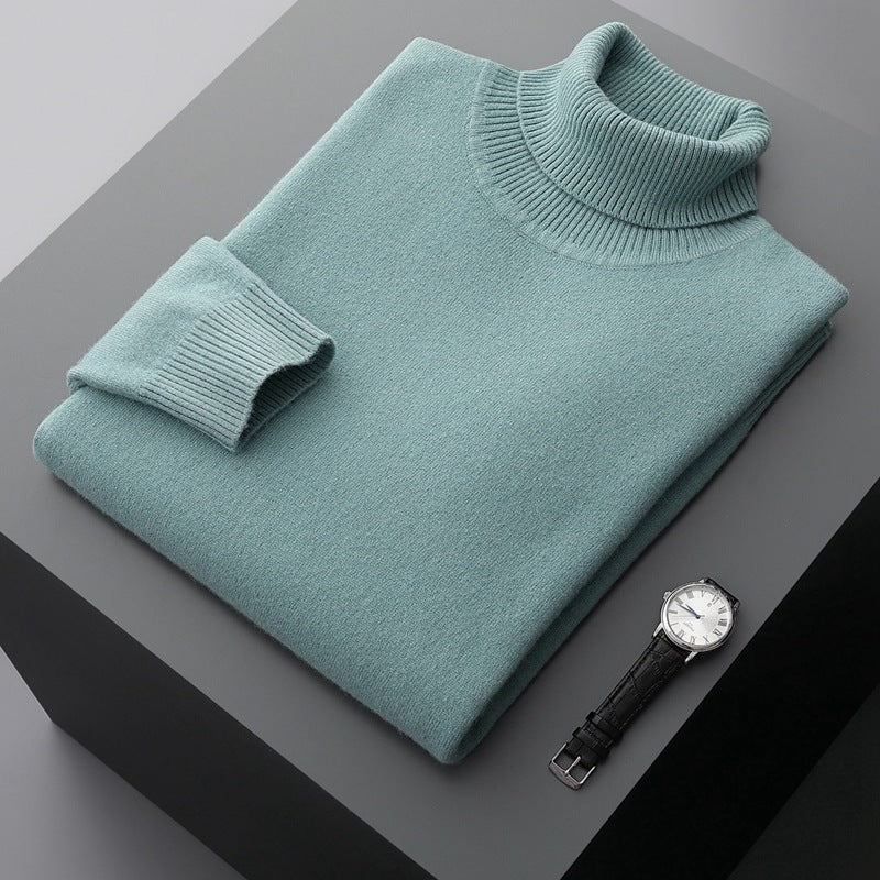 Pure Wool Sweater Men's High Collar Loose Thickened