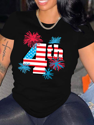 Dameprintet Mode T-shirt med Korte Ærmer