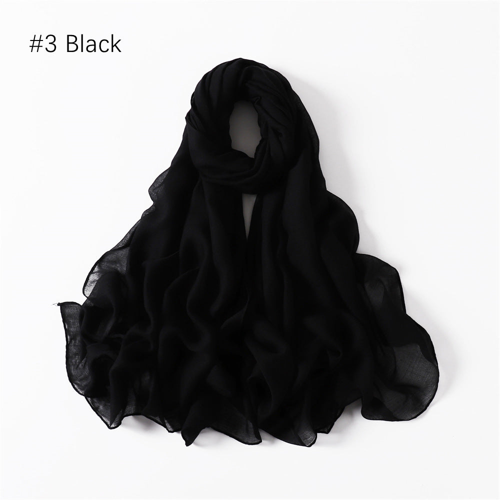 Classic Women's Pure Color Tulle Cotton And Linen Breathable Thin Scarf Silk
