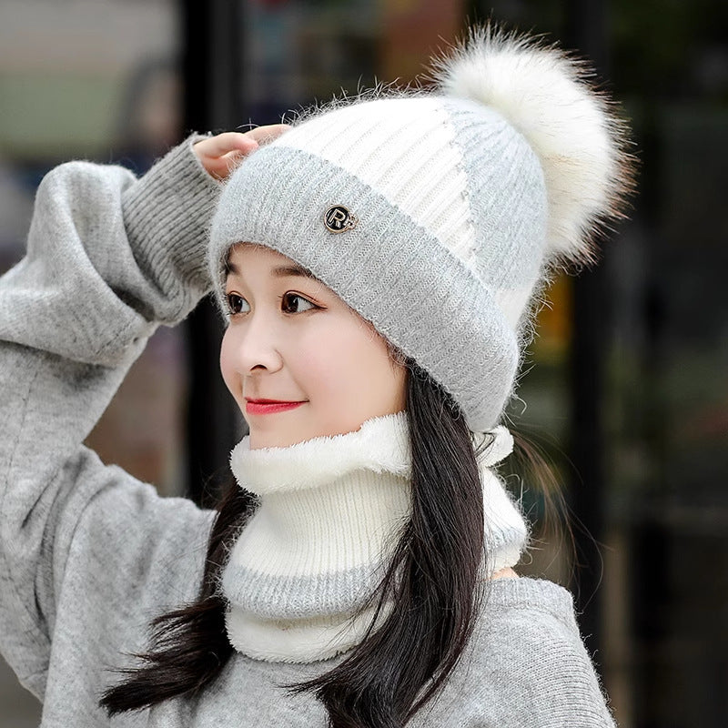 Cycling Warm With Velvet Cold-proof Women's Winter Cotton-padded Cap Scarf Set