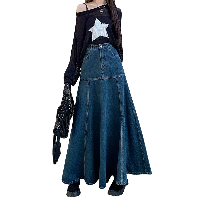 Kvinde Slim-Fit Denimnederdel Med Slå-Om-Effekt