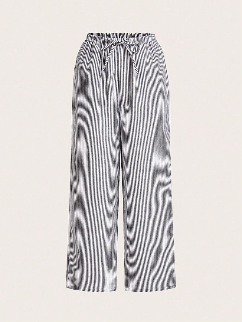 Women's Comfortable Elastic Waist Pinstripe Casual Loose Trousers