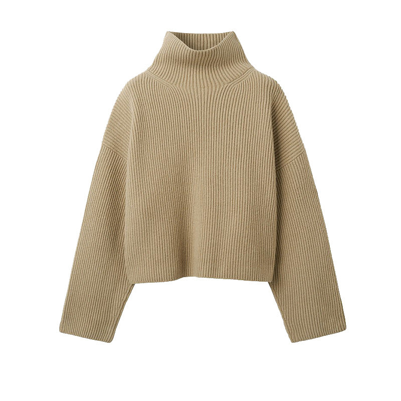 Women's Turtleneck Rib Drop Shoulder Loose Knitted Short