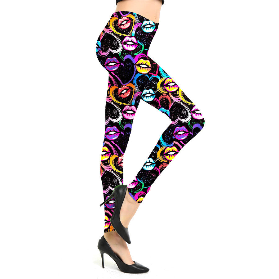 European And American Cartoon Abstract Graffiti Print Leggings Women