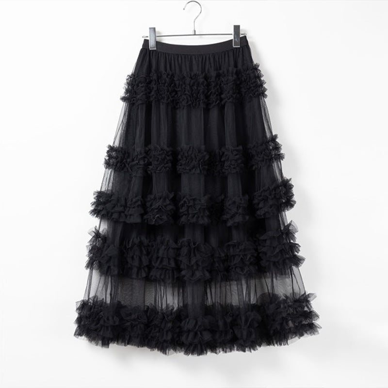 Three-layer Spliced Mesh Japanese-style Women's Skirt