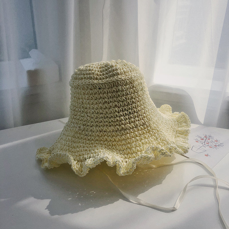 Lace Up And Upturned Cute Papyrus Ins Wind Pastoral Grass Woven Hat