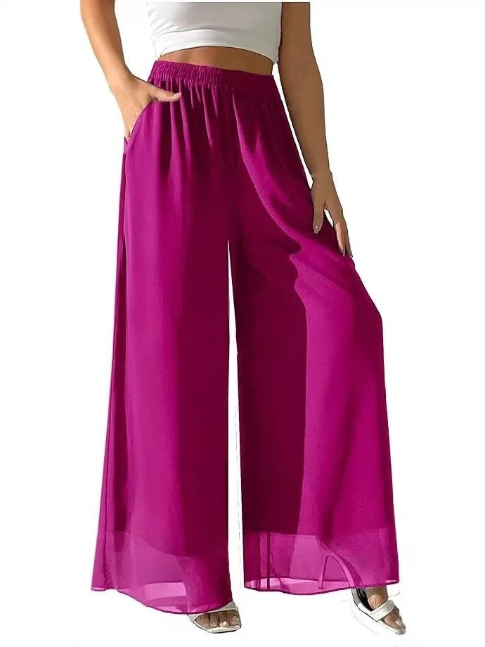 Casual Chiffon Wide-leg Pants A Trendy Loose-fitting Must-have Style For Laid-back Looks