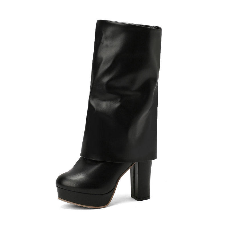 Super High Heel Folding Tube Side Zip Women's Mid-well Boots