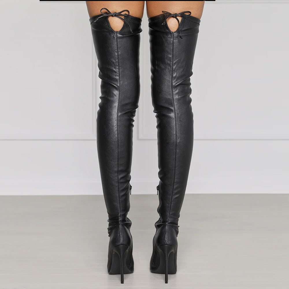 New Sexy Pu Pointed Side Zipper High Stiletto Heel Ladies Plus Size Over-the-knee Boots