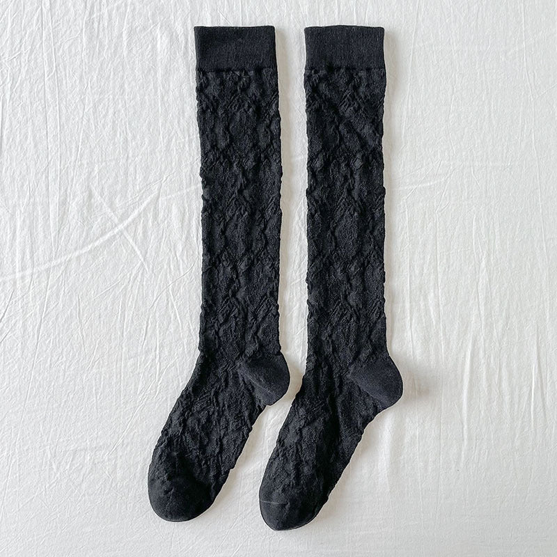 Calf Socks Diamond Grid Vertical Strip Net Stockings Hollow Retro Lolita Spring And Summer Thin Long Tube