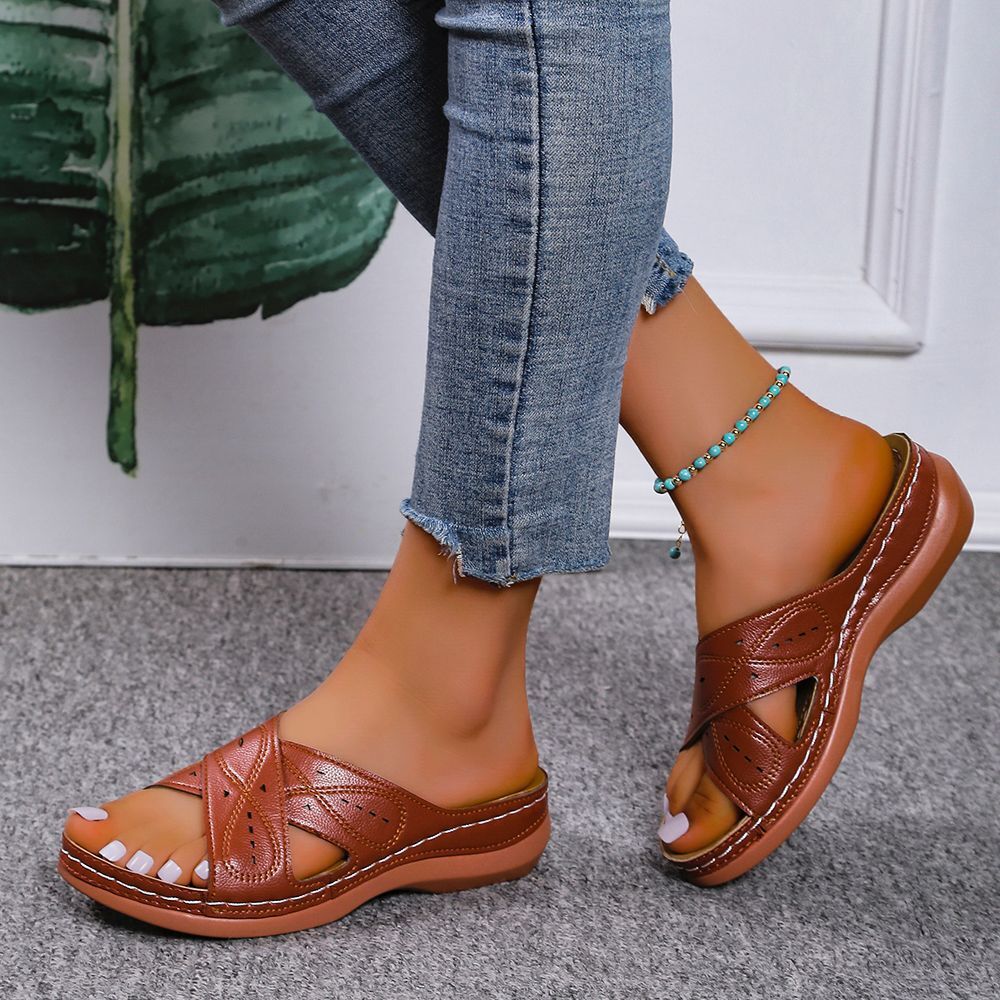 Women's Plus Size Summer Platform Cross Wedge Slippers