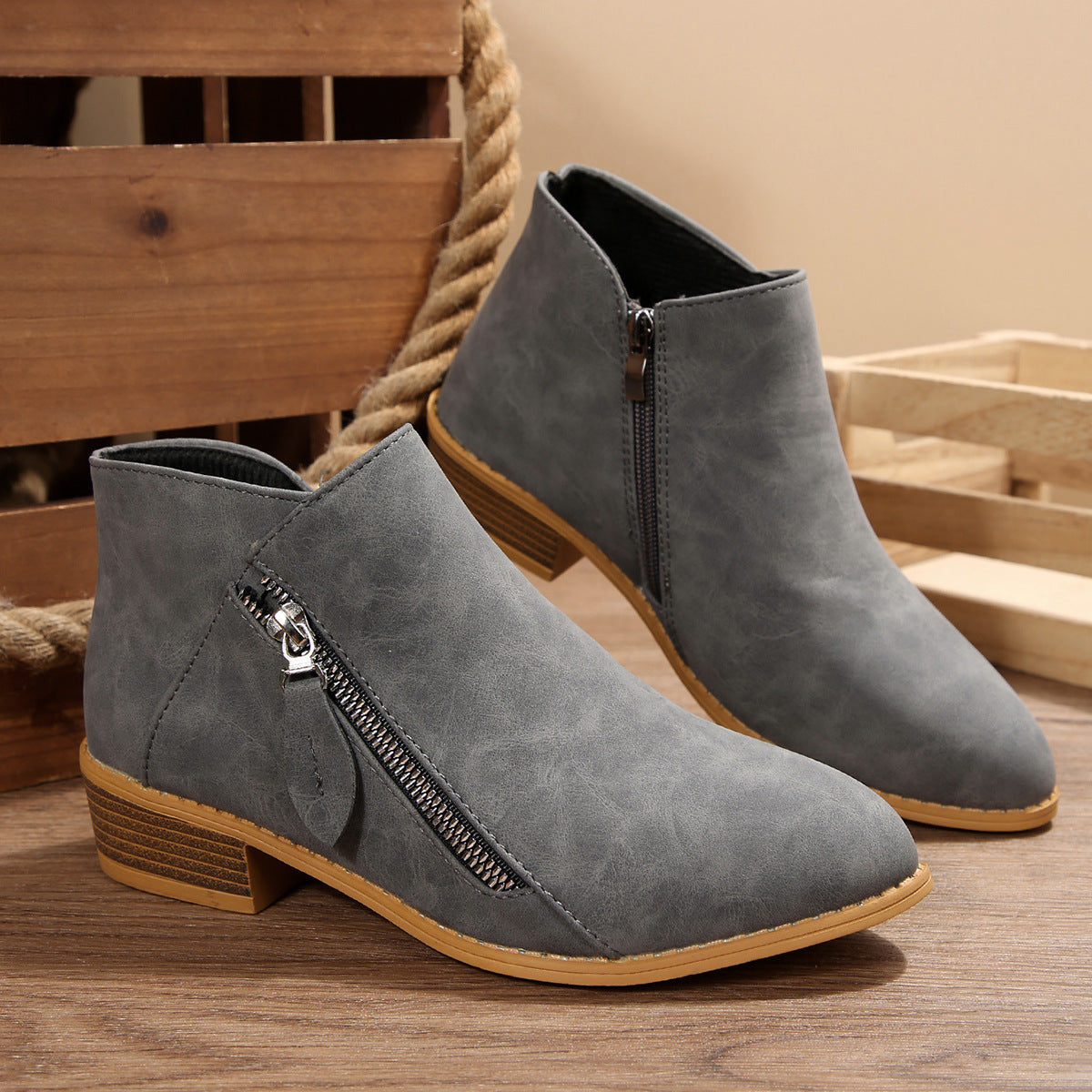 Womens Chunky-Heel Pointed-Toe Ankle Boots