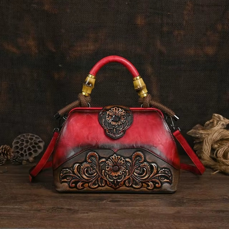 Artisan Luxury Leather Shoulder Bags for Women - 2025 Vintage Carved Designer Handbags