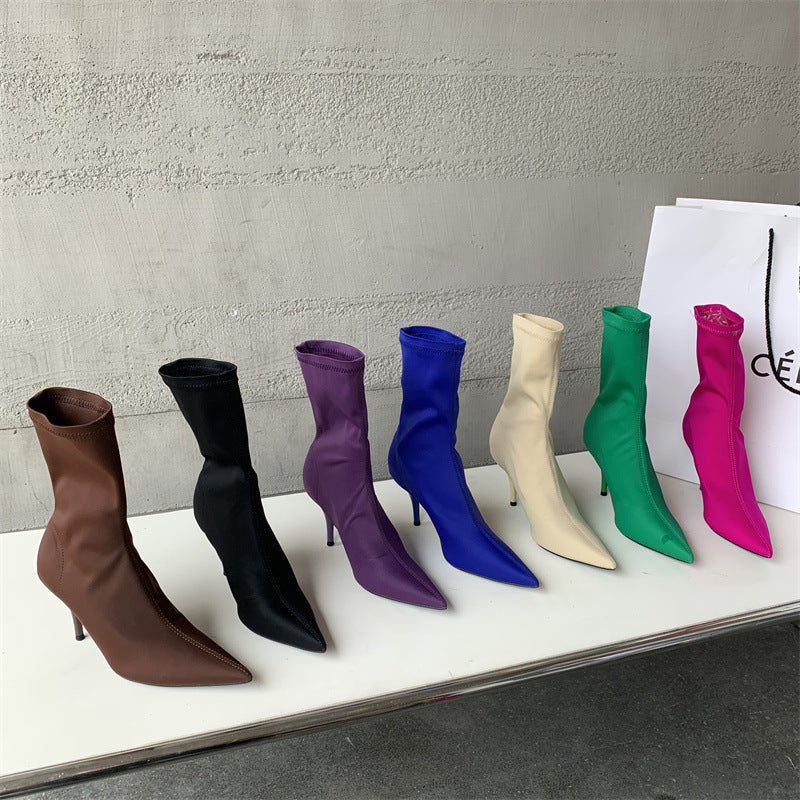 Mid-calf Stiletto Heel Elastic Booties Women