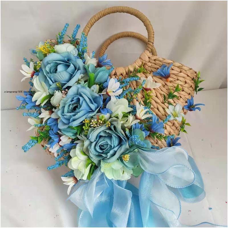Ladies Fashion Raffia Purple Flower Straw Hat