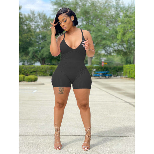 Women's Summer New Cross Strap Backless Jumpsuit