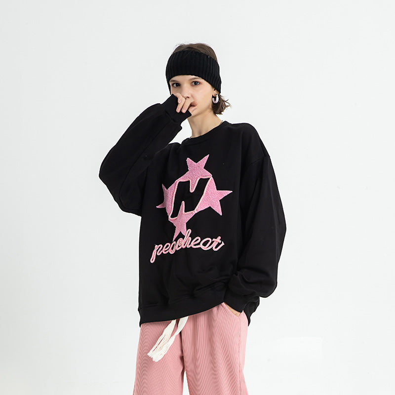 Embroidered Pullover Drop-shoulder Long-sleeve Men's Sweater Top
