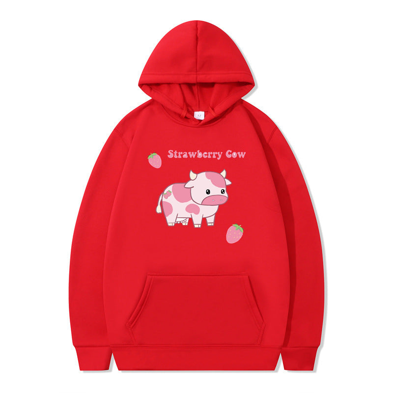 Strawberry Milk Print Langærmet Hættetrøje