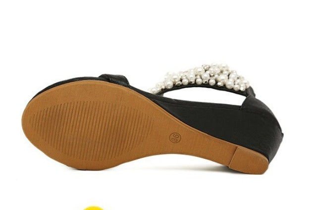 Summer Fashion Beaded Rhinestone Flip-toe Wedge Women's Shoes