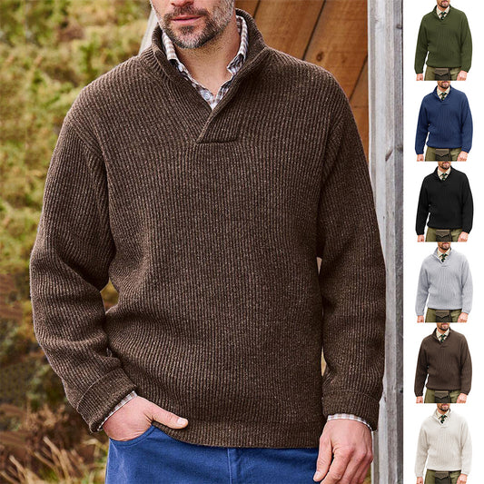 New Style Sweater Men's Solid Color High Collar Long Sleeve Sweater