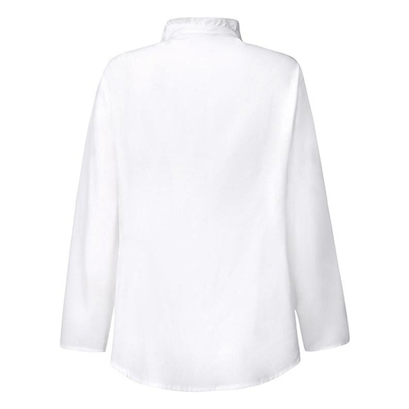 Women's Solid-Colored Ruffle-Trimmed Button-Front Shirt