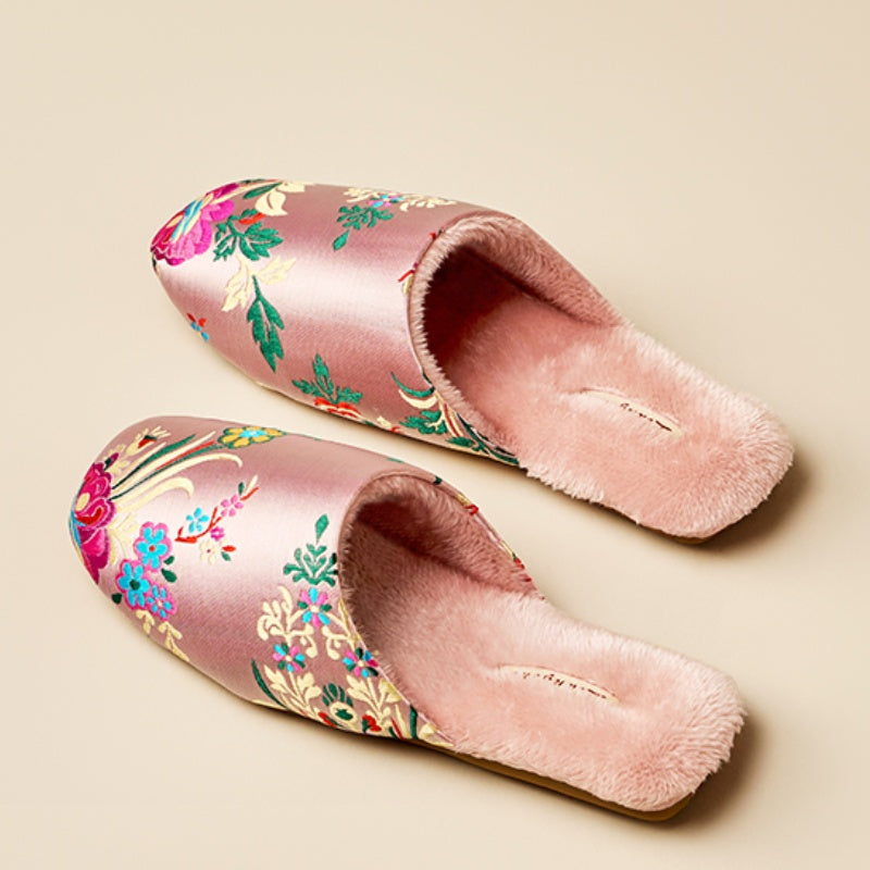 Autumn And Winter Women's Embroidered Satin Cotton Slippers Home