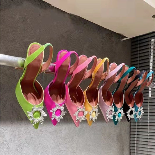 Baotou Dew Heel Plus Size Rhinestone Buckle Shoes