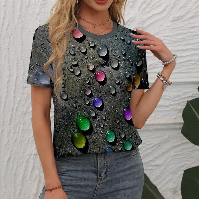 Women's 3D Printed Pattern Garden Collar Short Sleeve