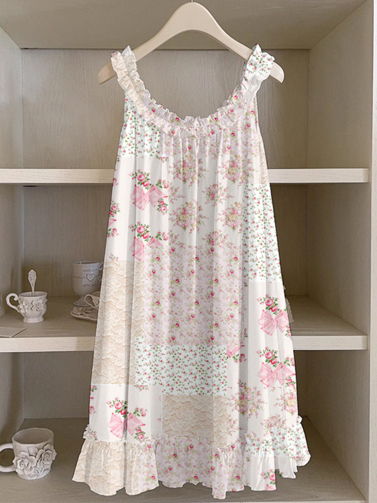 3D Digital Print Pastoral-style Womens Strap Lace Dress