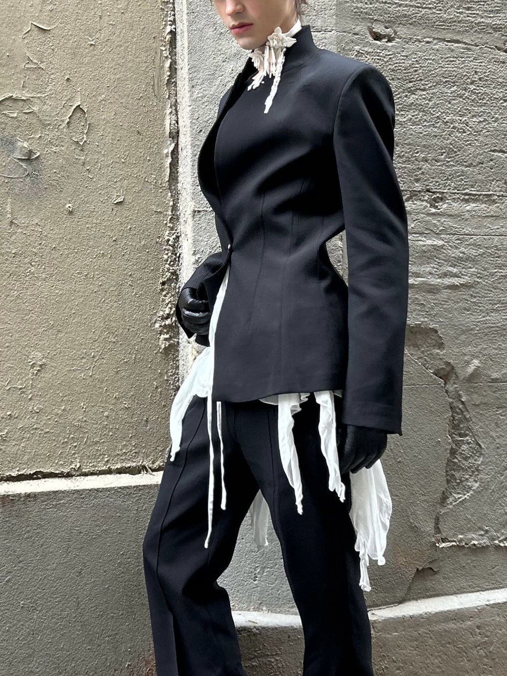 Black Deconstructed Waist-Tie Blazer