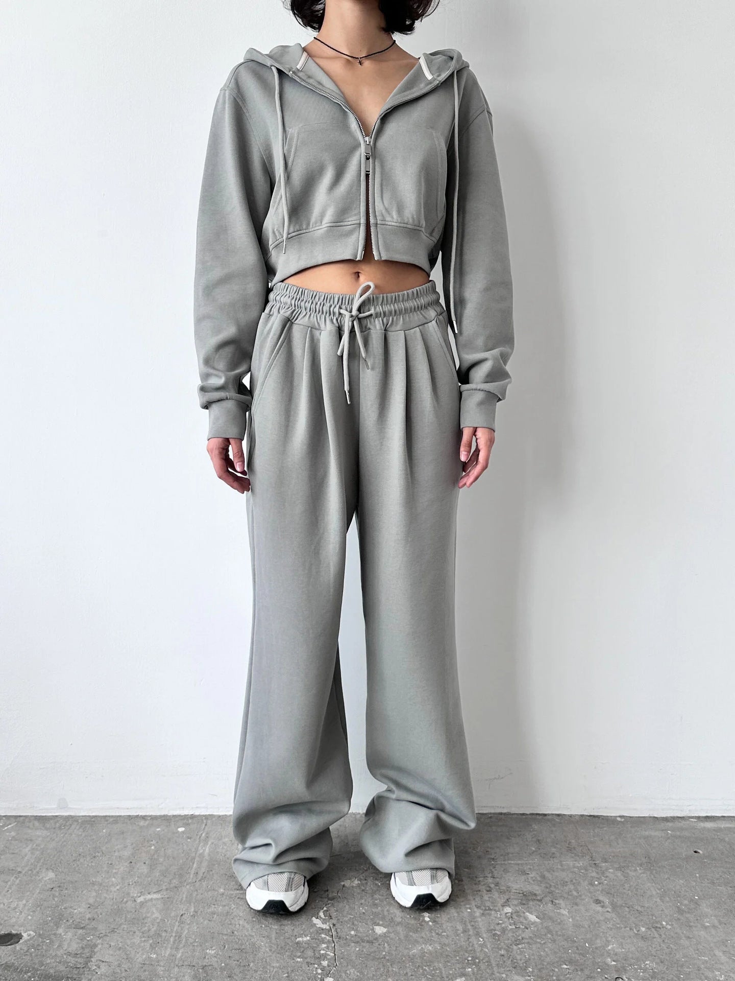 Casual Women's Suit Solid Color Long Sleeve Zip Hoodie Drawstring Sweatpants